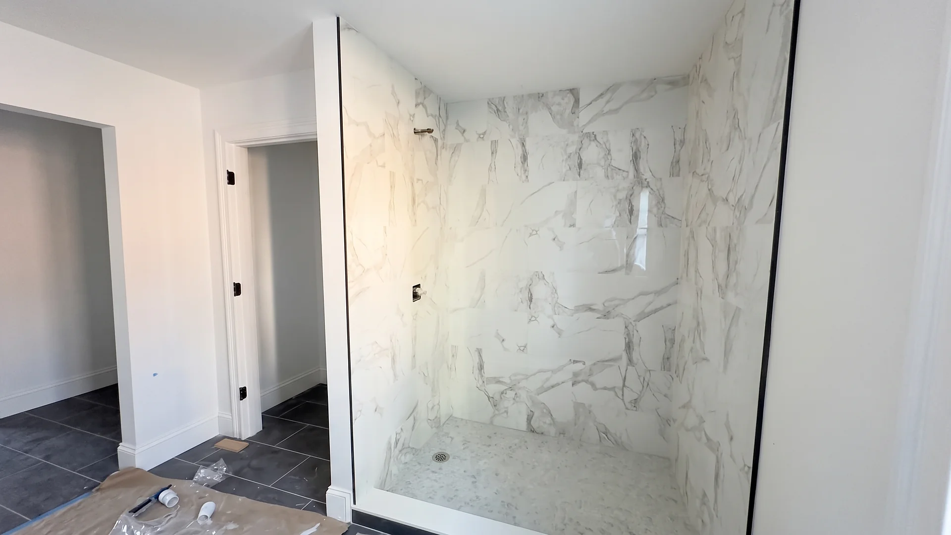 Shower tile during install