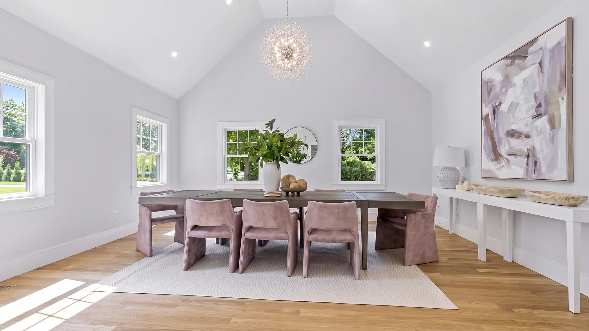 Dining room with vaulted ceiling